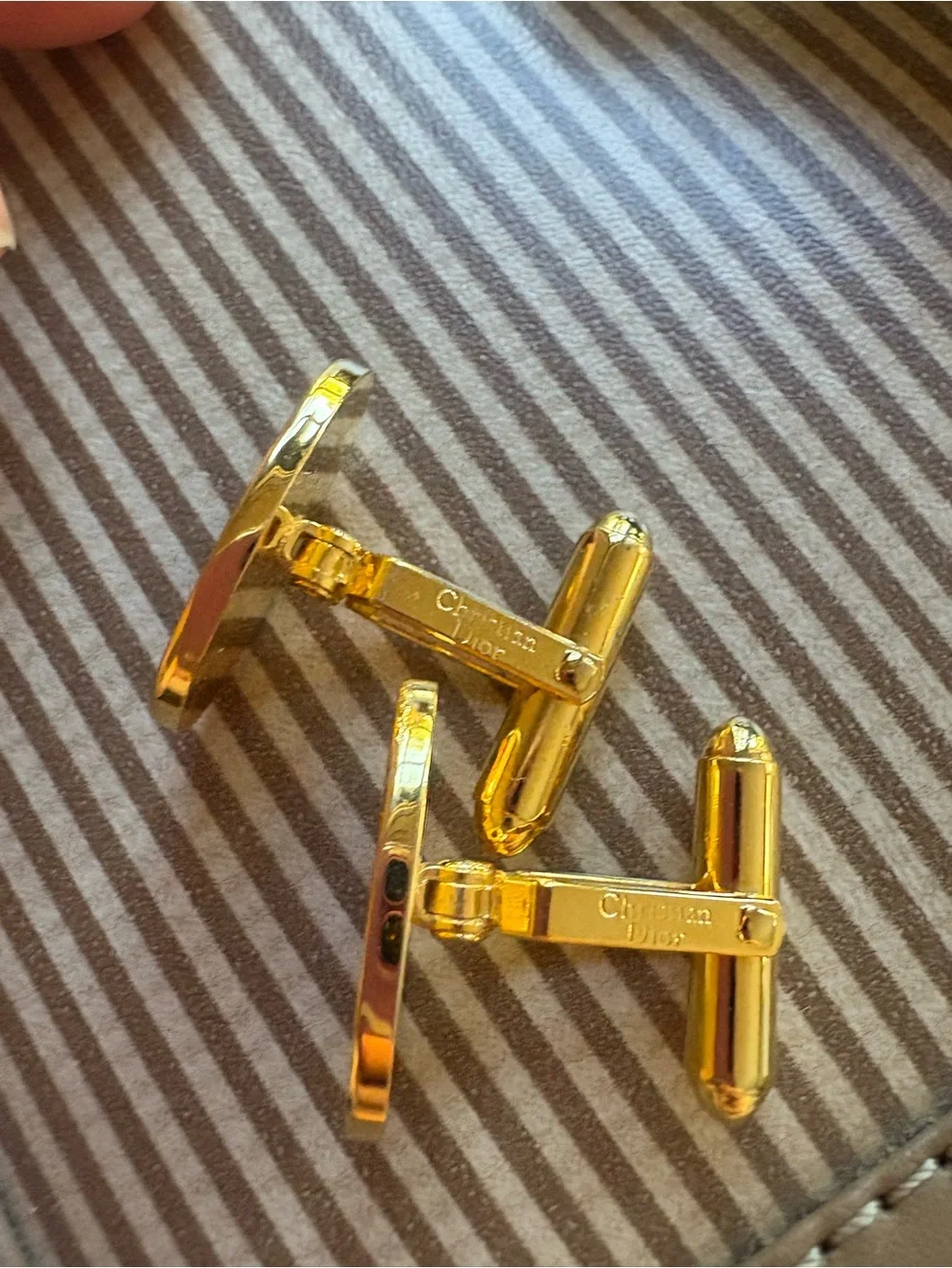 Dior Brown and Gold Oval Logo Cufflinks